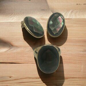 Silver Gold Plating Faceted Crystal Top Mother of Pearl Ring and Earrings